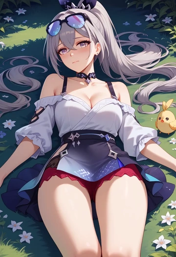 star rail,silver wolf,collar,oversized,Thigh garters  - AI generated anime art